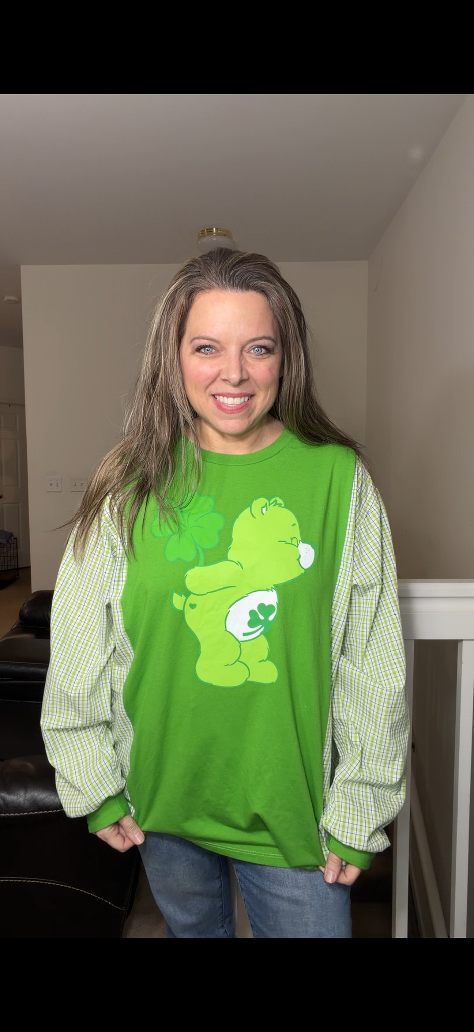 Upcycled Carebear - women's 1X long T-shirt with cotton sleeves