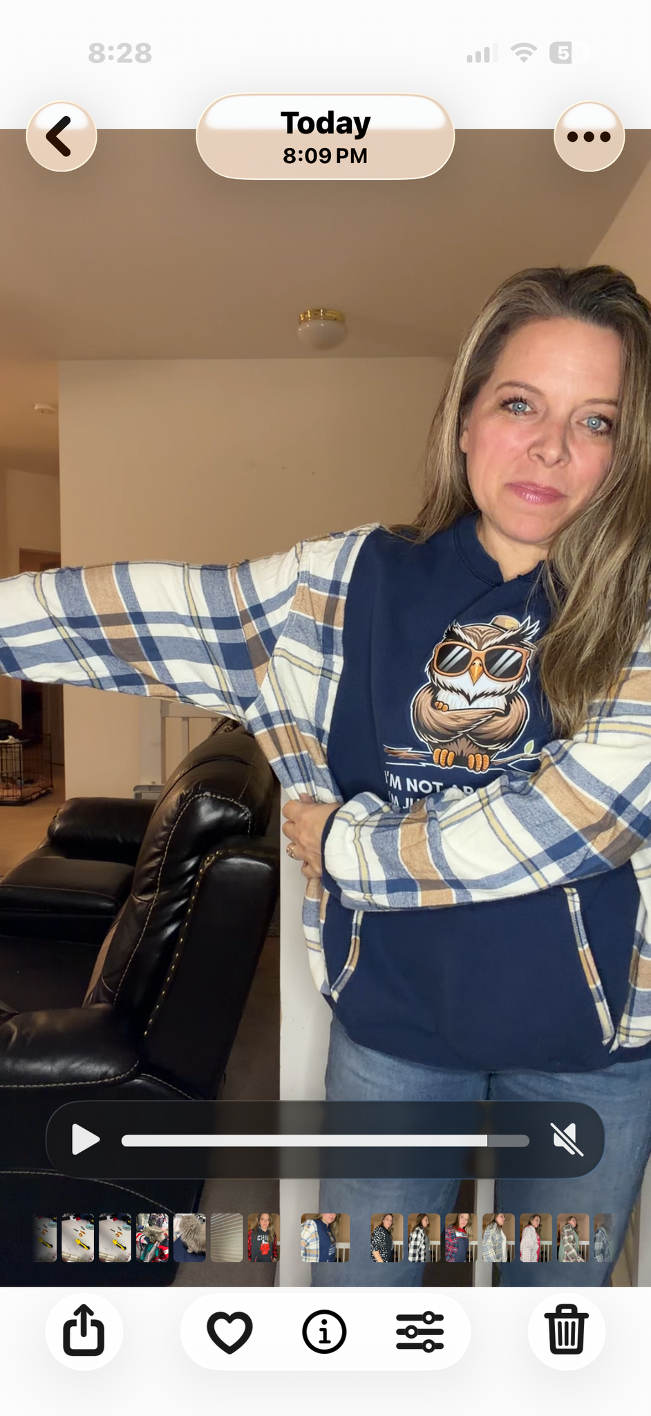 Upcycled Owl - L/XL midweight sweatshirt with flannel sleeves