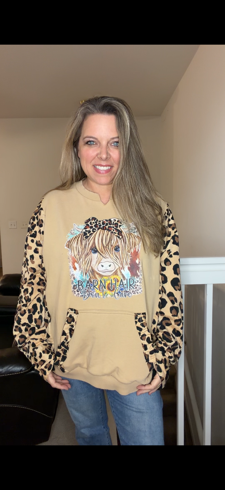 Upcycled Barn Hair - women's 1X midweight sweatshirt with velvety sleeves￼