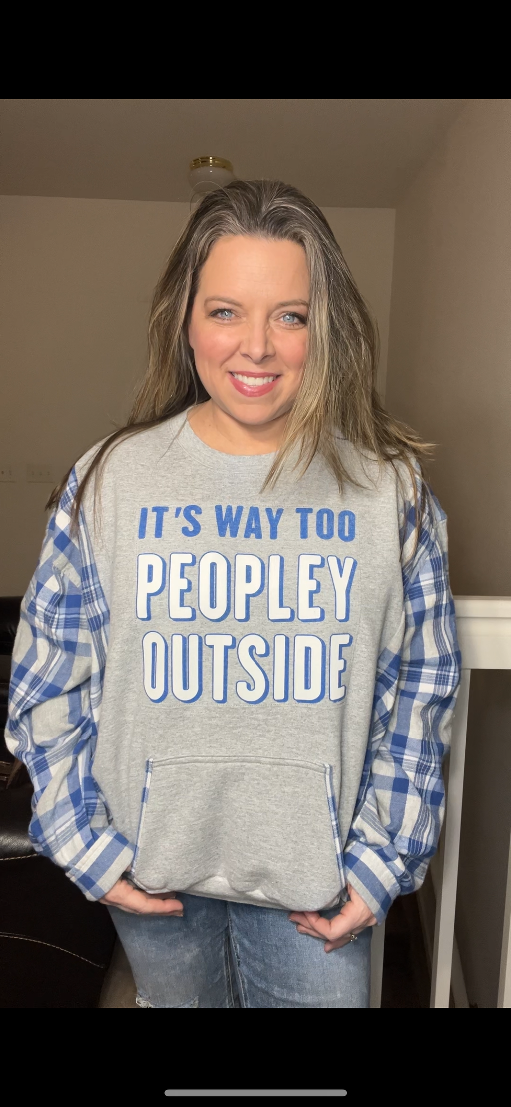 Upcycled Peopley - Woman’s XL – midweight sweatshirt with flannel sleeves