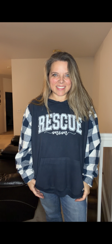 Upcycled Rescue - women's 3X lightweight fleece sweatshirt with flannel sleeves