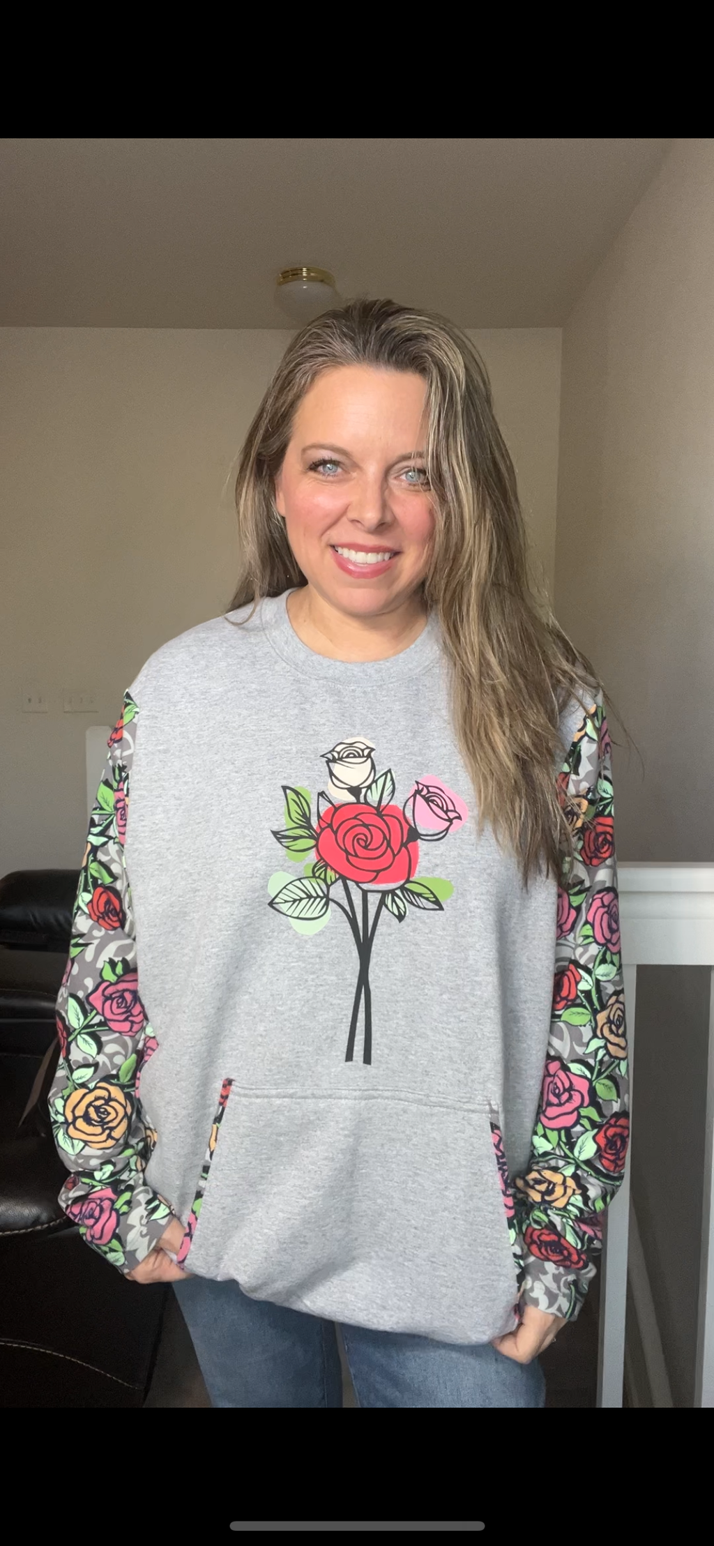 Upcycled Flowers – women’s 3X midweight sweatshirt with stretchy sleeves