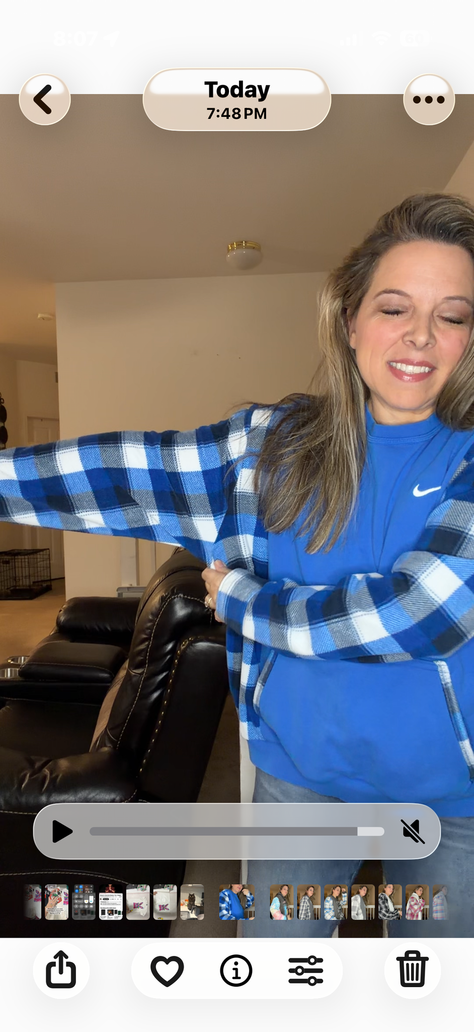 Upcycled Nike blue - women's medium/large midweight sweatshirt with fleece sleeves