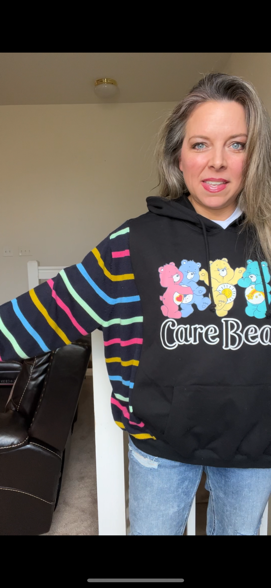 Upcycled Care Bears – women’s XL – midweight sweatshirt with soft stretch, knit sleeves