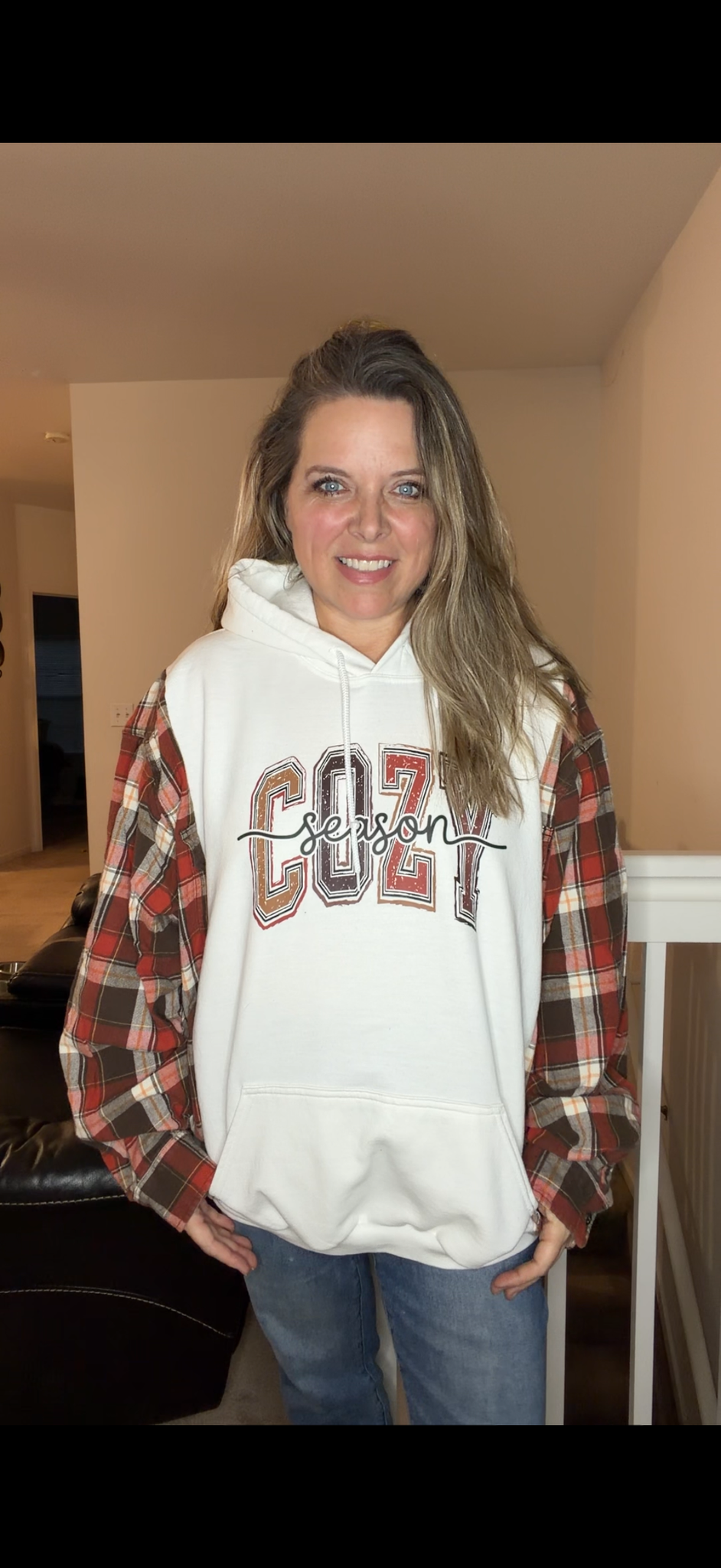 Upcycled Cozy - women's 3X/4X midweight Sweatshirt with flannel sleeves
