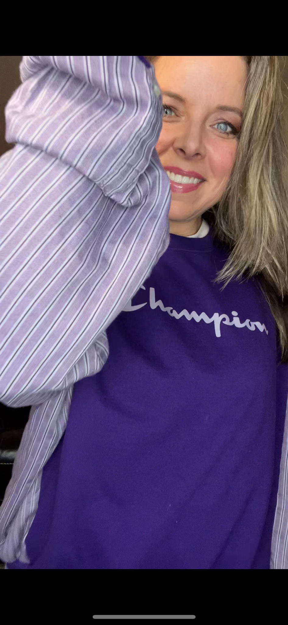 Upcycled Champion Purple – women’s medium – midweight sweatshirt with soft cotton sleeves