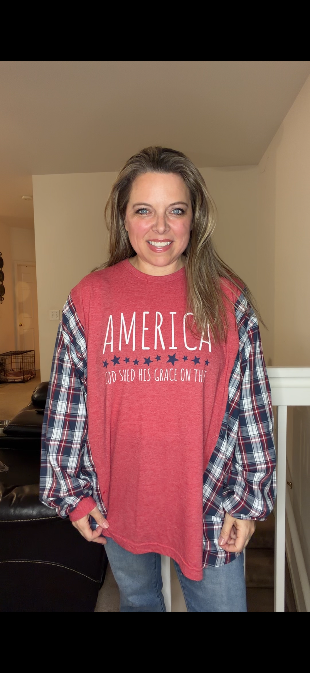 Upcycled America - women's 4X/5X T-shirt with cotton sleeves