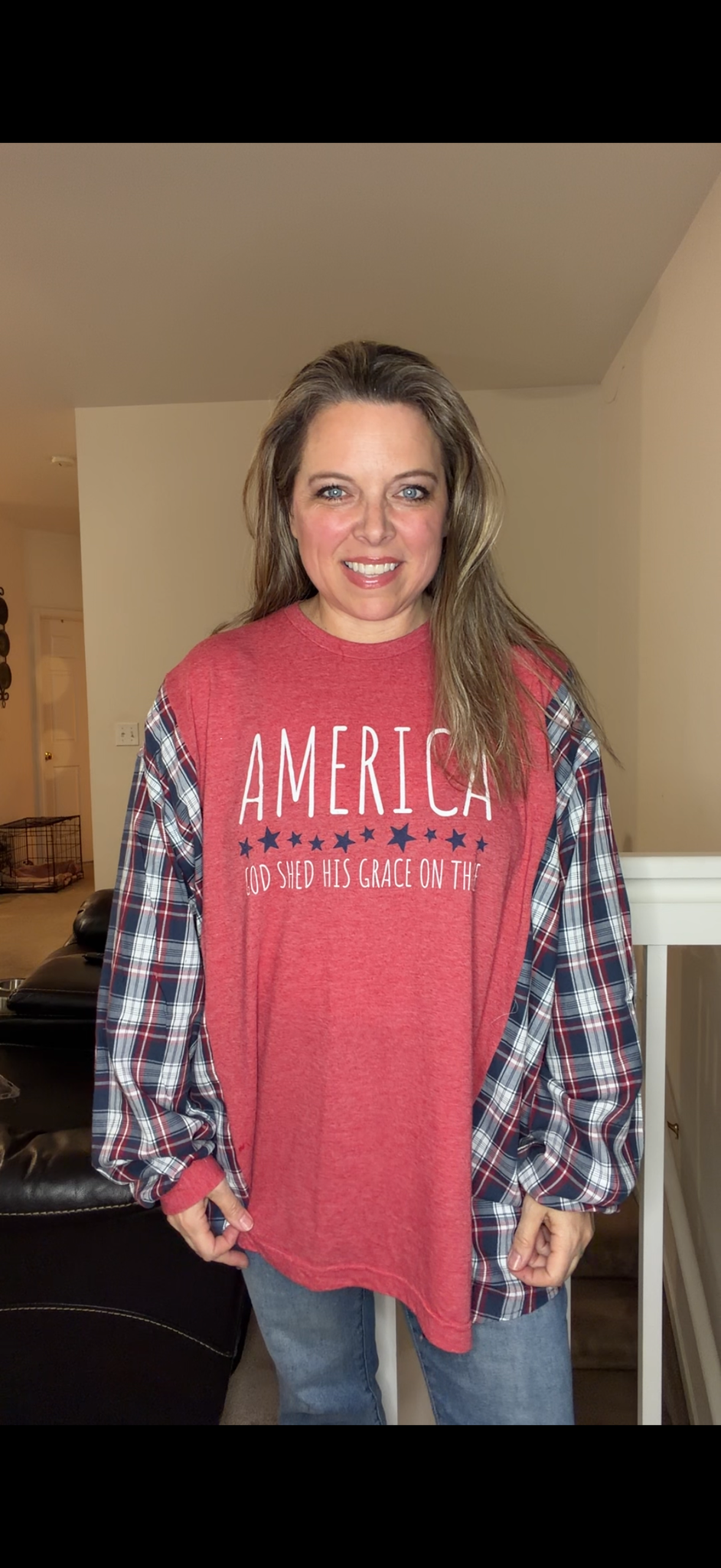 Upcycled America - women's 4X/5X T-shirt with cotton sleeves