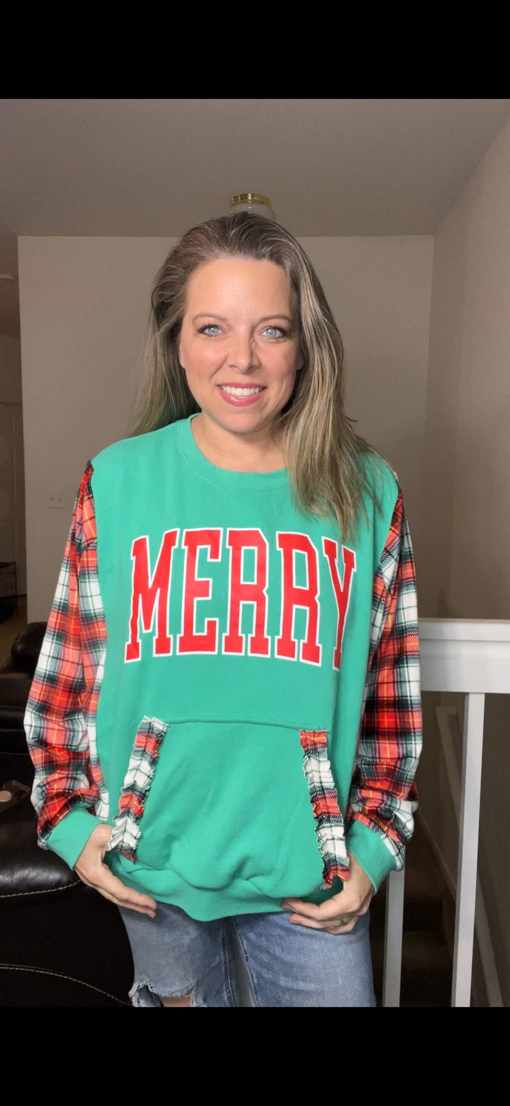 Upcycled Merry – women’s XL/1X midweight sweatshirt with stretchy sleeves