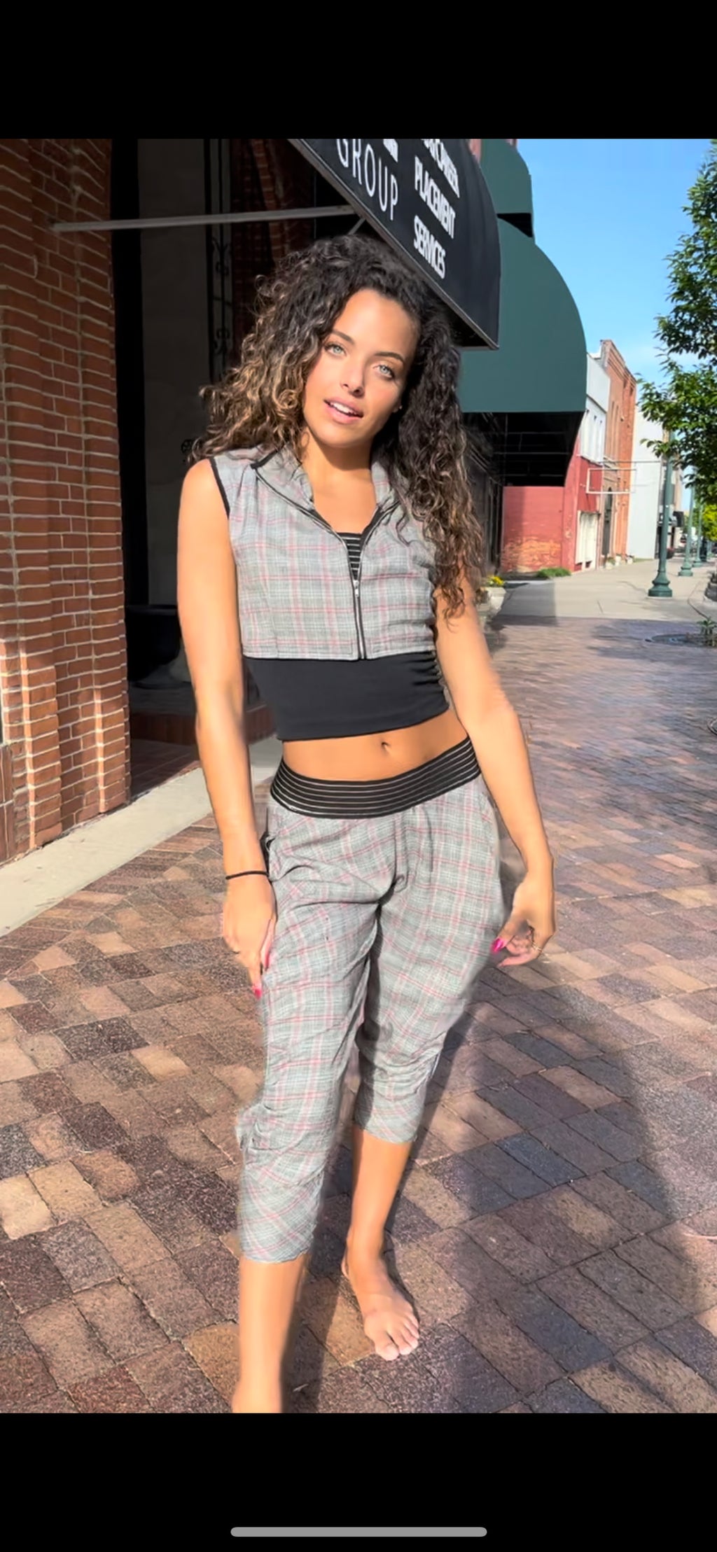 Checkered Joggers and Crop Top