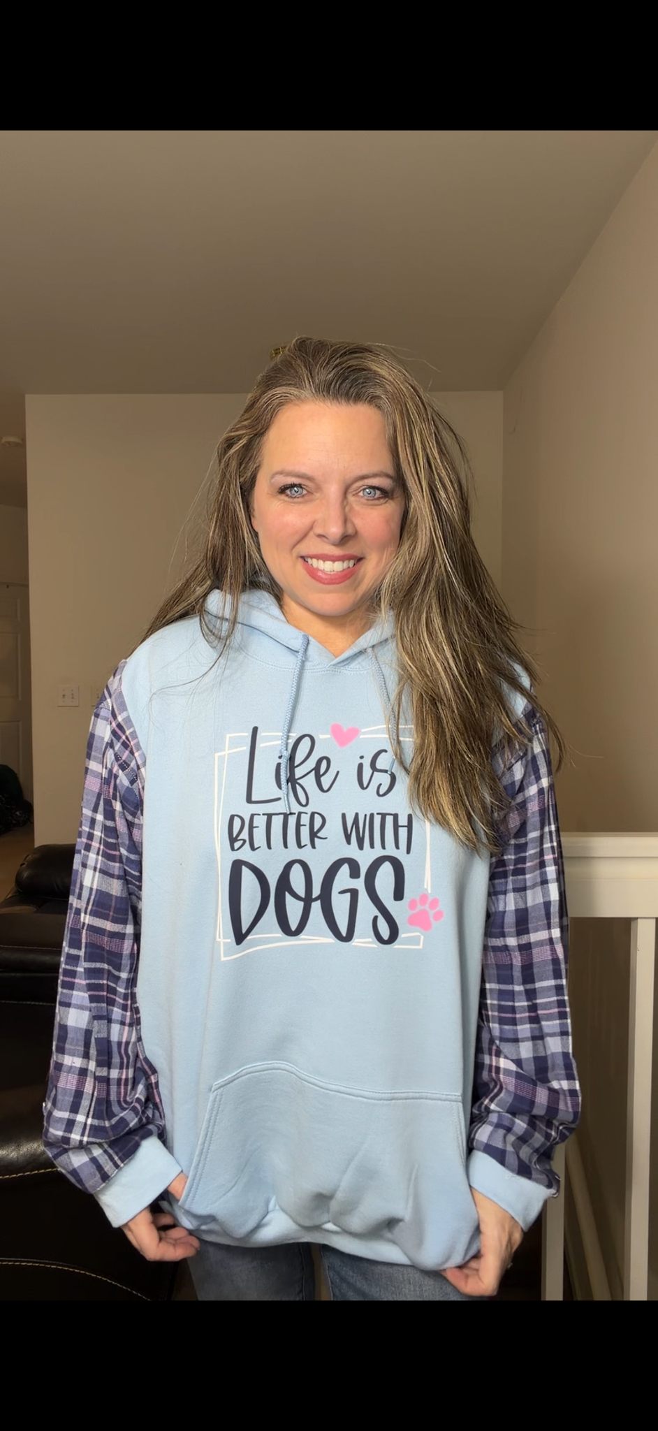 Upcycled Dogs - women's 3X midweight sweatshirt with flannel sleeves