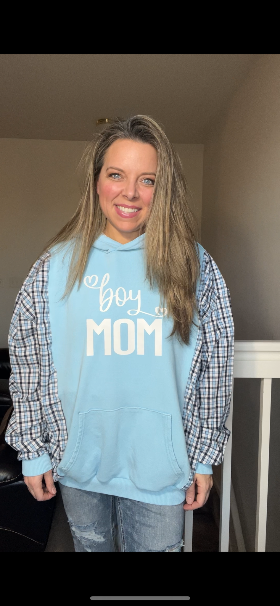 Upcycled Boy Mom – women’s 1X – midweight sweatshirt with soft cotton sleeves￼