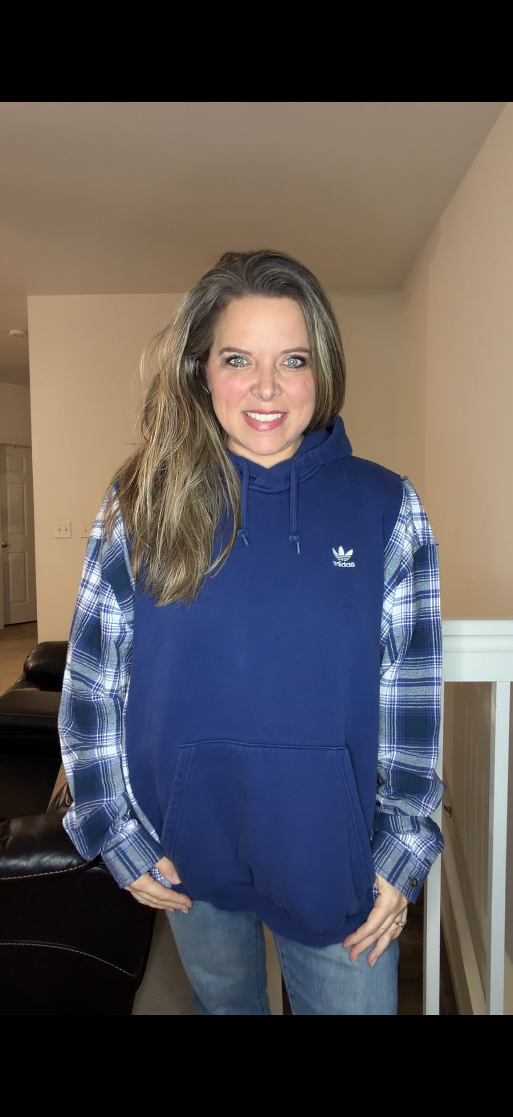 Upcycled Adidas purple - women's 2X/3X midweight sweatshirt with flannel sleeves ￼