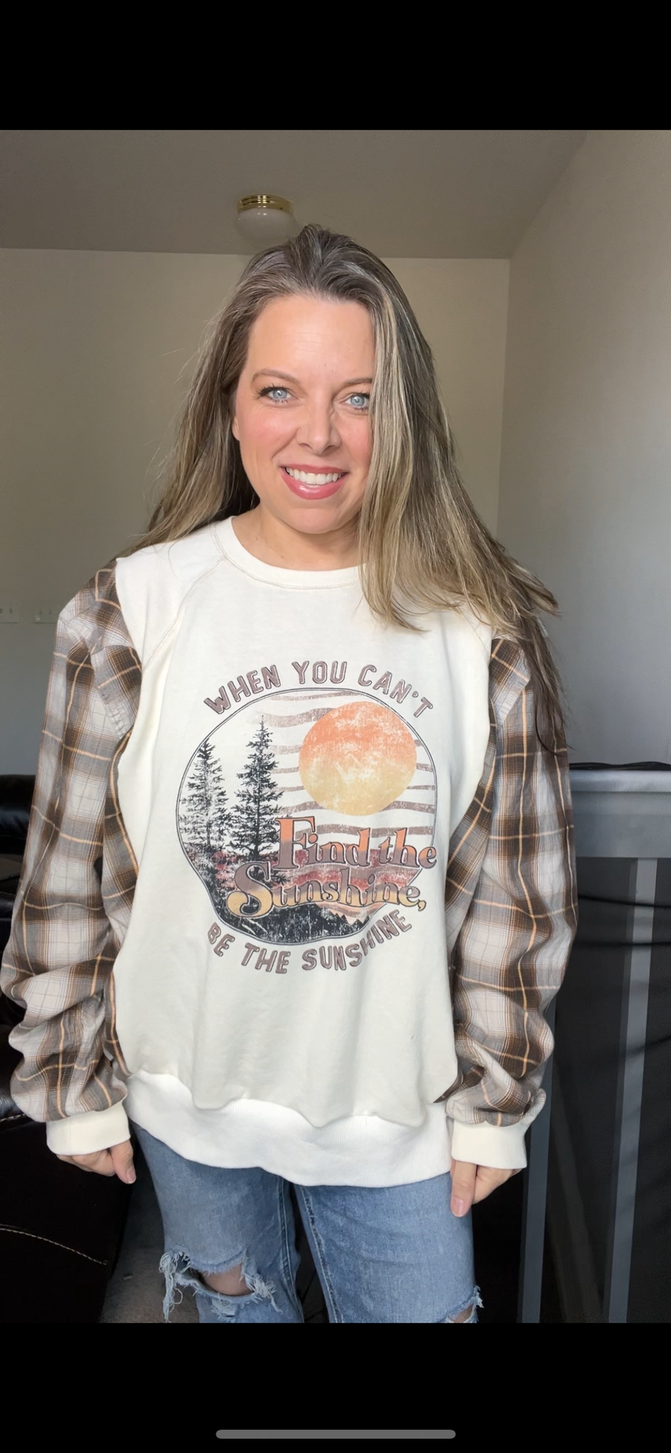 Upcycled Sunshine – women’s 1X/2X French terry sweatshirt with cotton sleeves