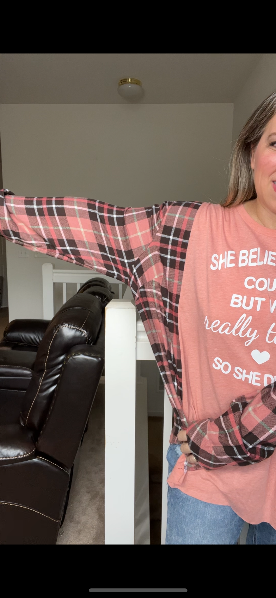 Upcycled Tired – women’s 3X thin T-shirt with flannel sleeves