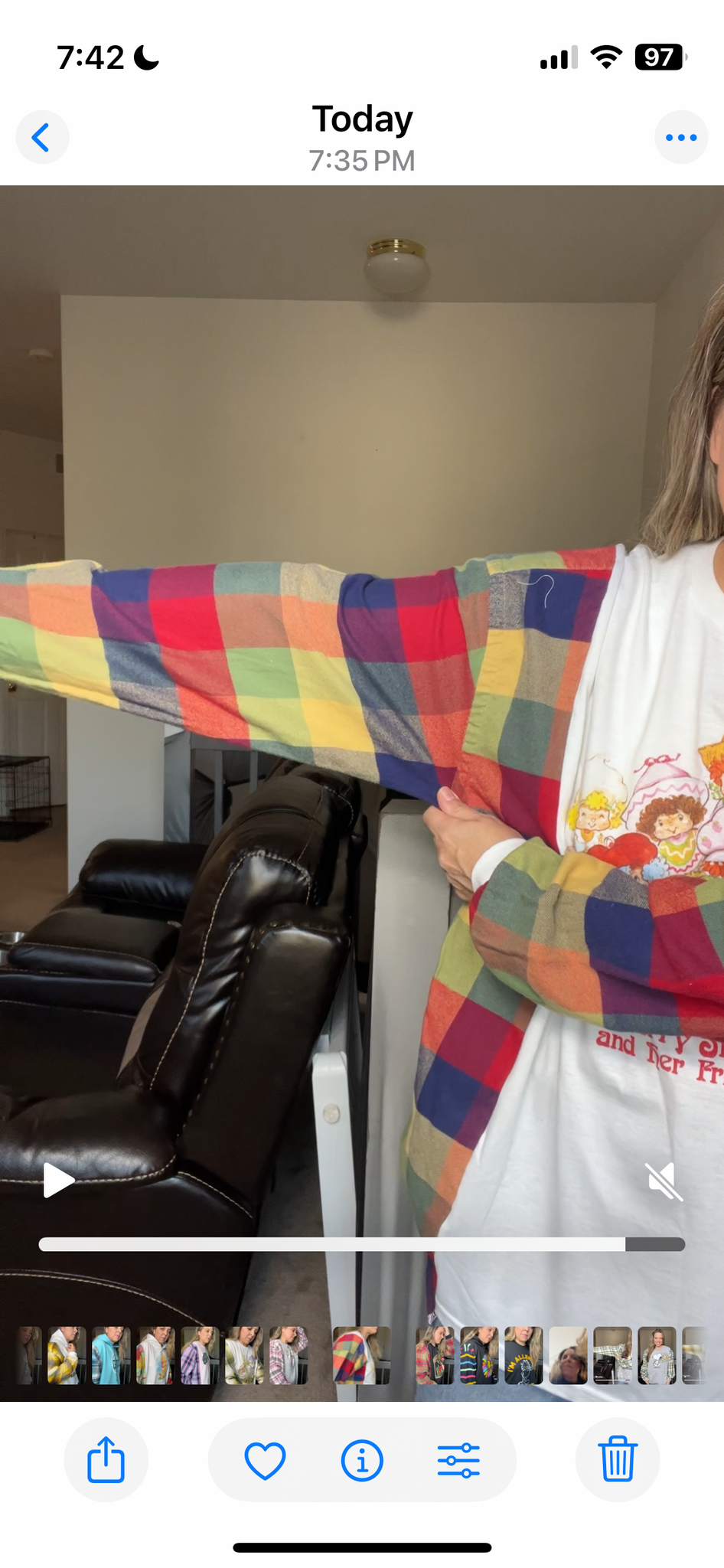 Upcycled Strawberry shortcake – women’s 2X long, thin T-shirt, with flannel sleeves