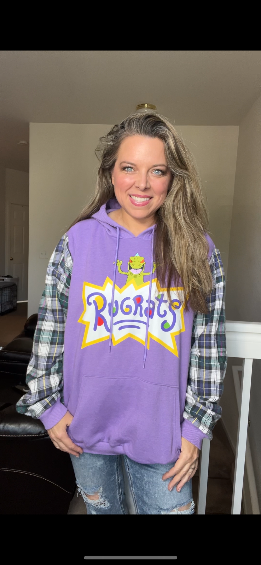 Upcycled Rugrats – women’s 1X – midweight sweatshirt with flannel sleeves￼