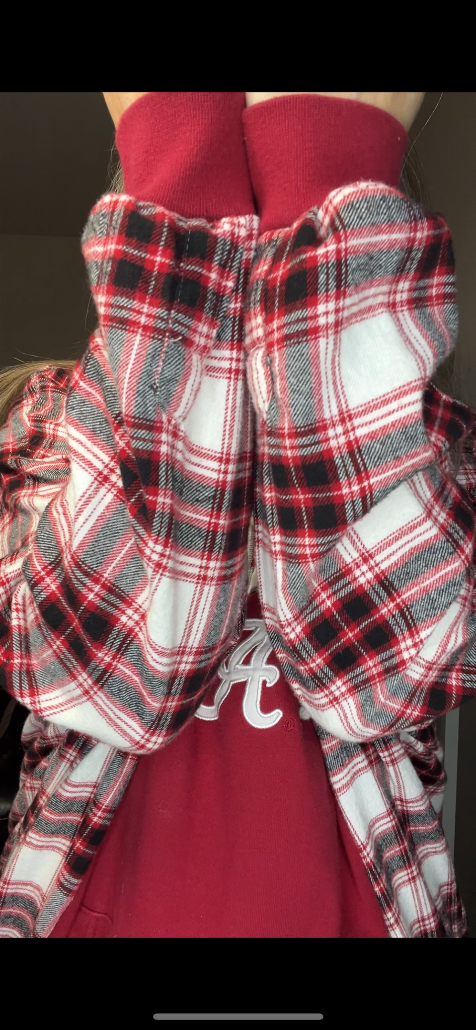 Upcycled Alabama - Woman’s XL – midweight sweatshirt with flannel sleeves￼