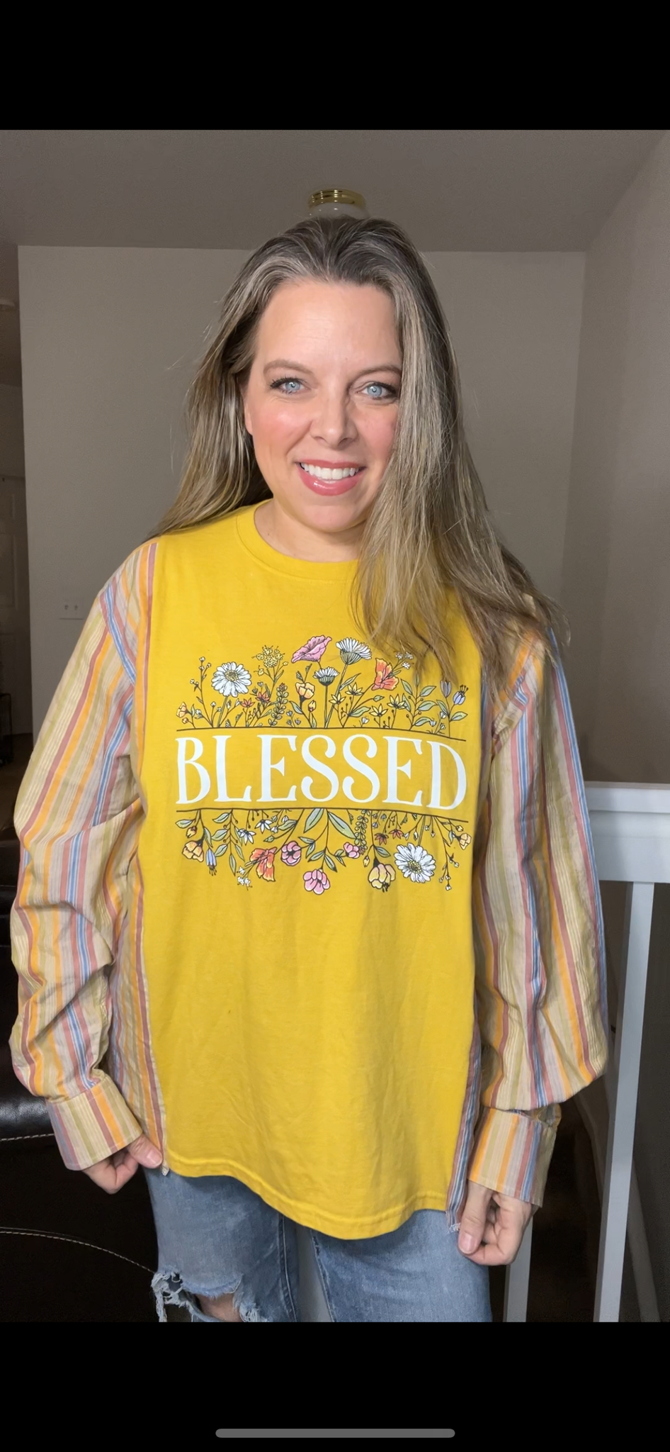 Upcycled Blessed – women’s medium/large T-shirt with cotton sleeves