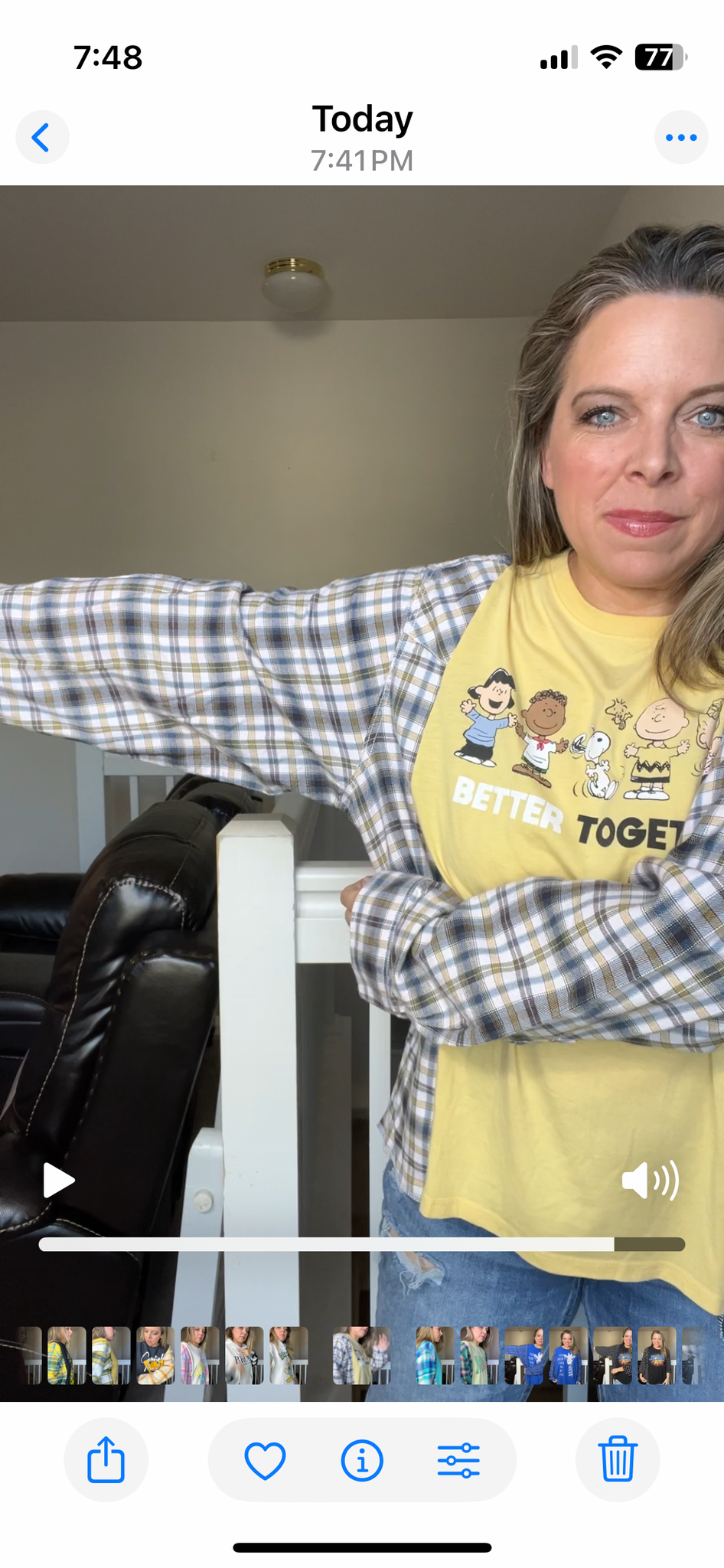 Upcycled Together – women’s medium T-shirt with flannel sleeves