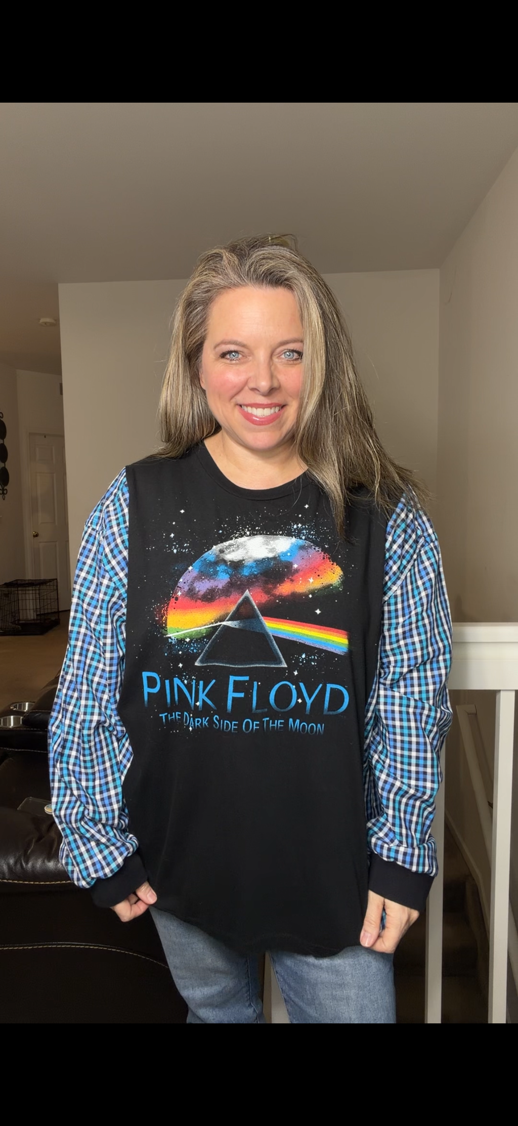 Upcycled Pink Floyd - women's 2X/3X T-shirt with cotton sleeves