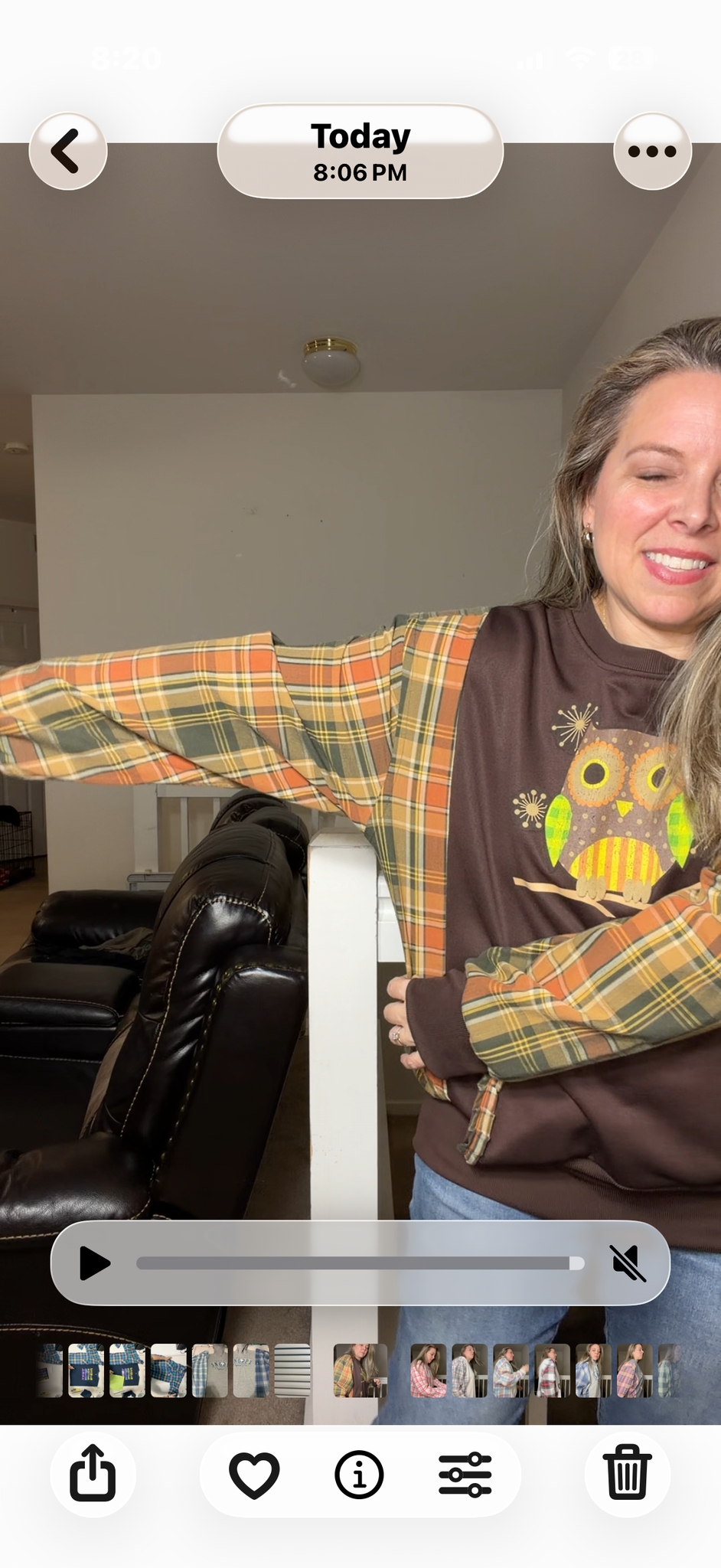 Upcycled Owl – women's medium/large French Terry sweatshirt with thin flannel sleeves
