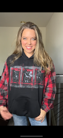 Upcycled Mickey – women’s 3X midweight sweatshirt with flannel sleeves