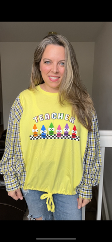 Upcycled Teacher – women’s 2X thin T-shirt with cotton sleeves