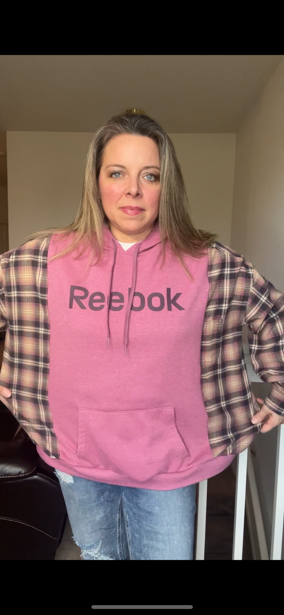 Upcycled Reebok – women’s XL – midweight sweatshirt with flannel sleeves￼