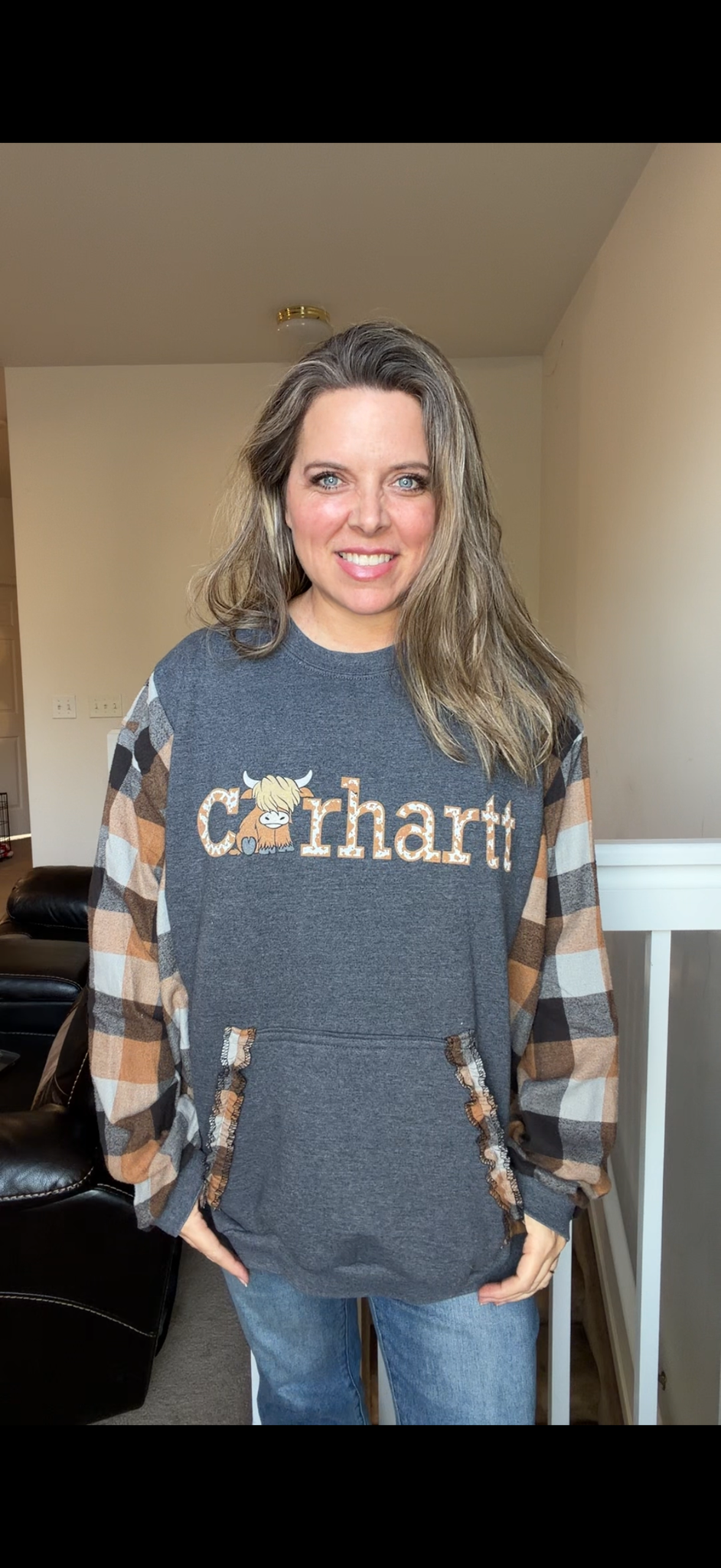 Upcycled Carhartt - women's 3X/4X midweight Sweatshirt with flannel sleeves