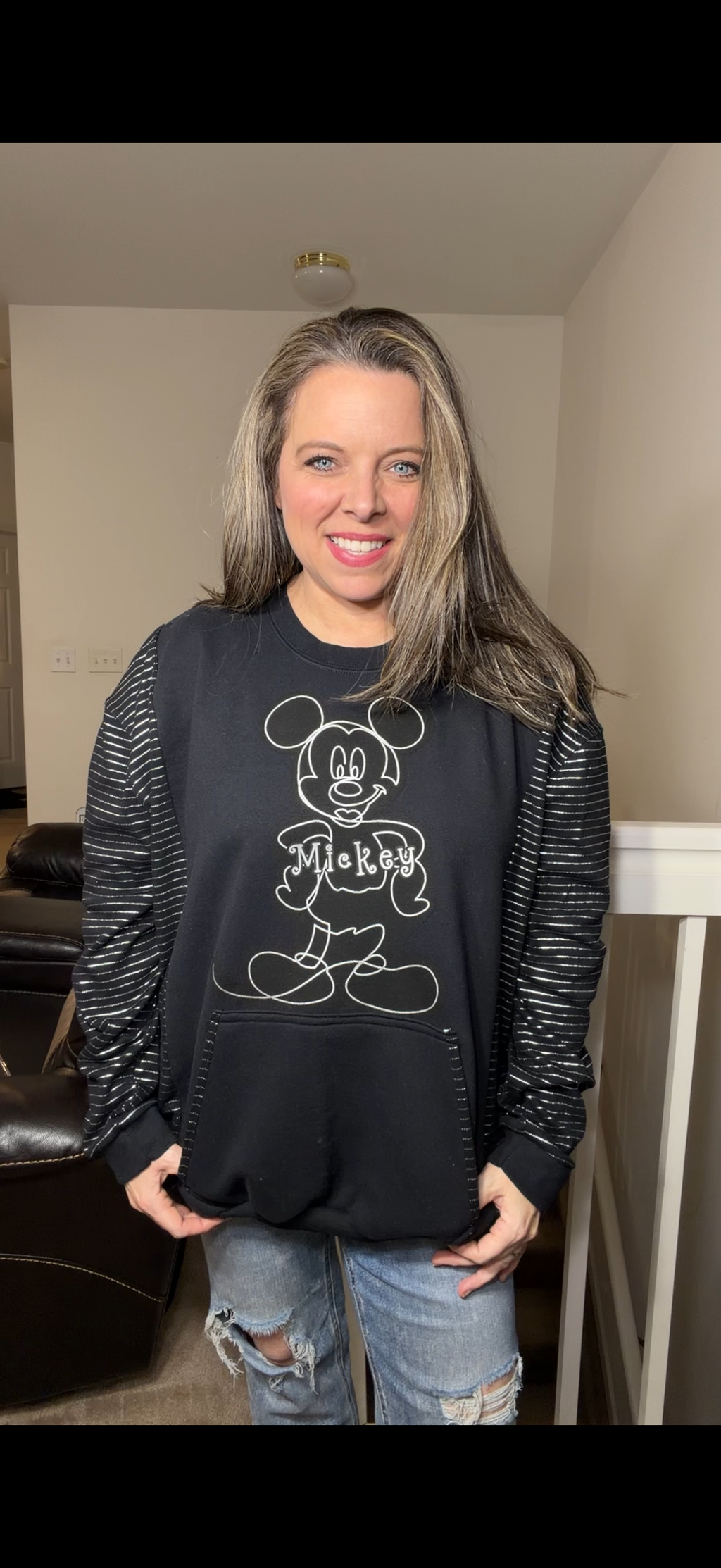 Upcycled Mickey - 2X midweight sweatshirt with stretchy sleeves