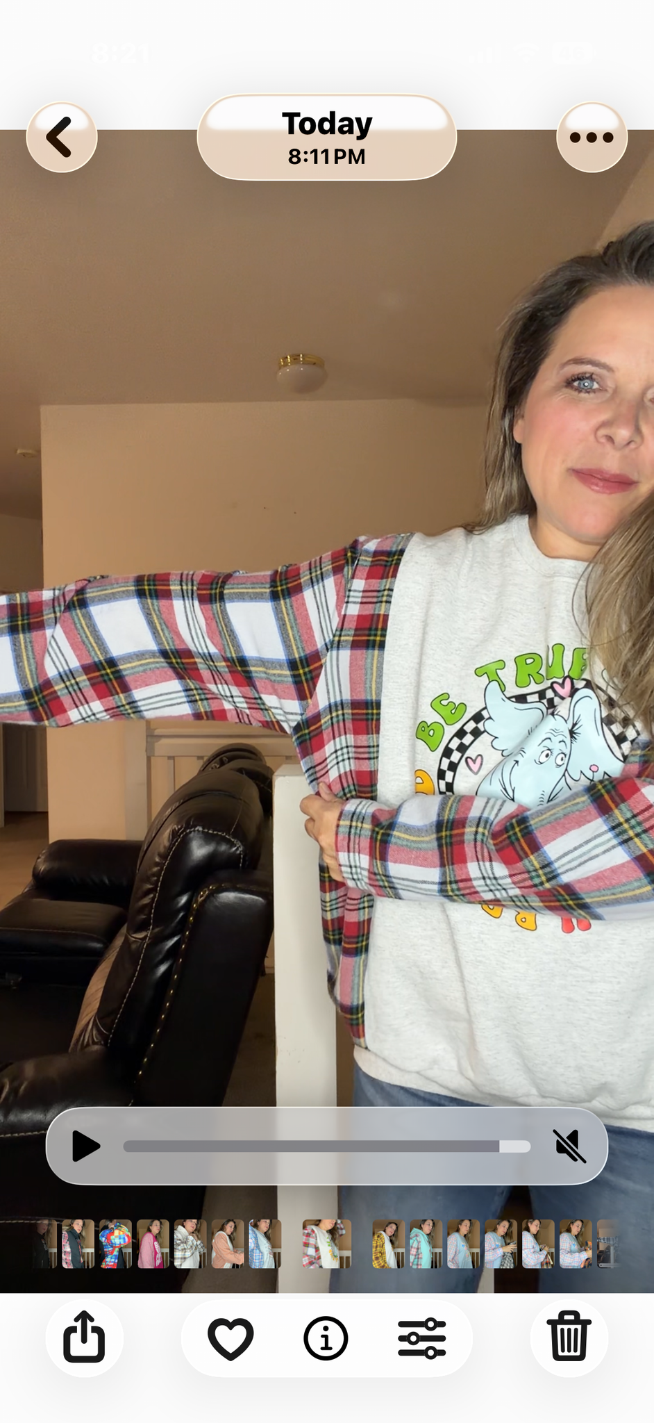 Upcycled Be True - women's large midweight sweatshirt with flannel sleeves