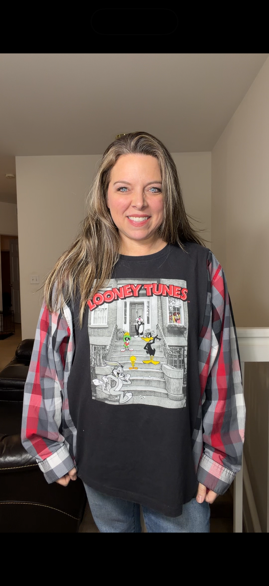 Upcycled Looney Tunes - women's 2X T-shirt with cotton sleeves ￼