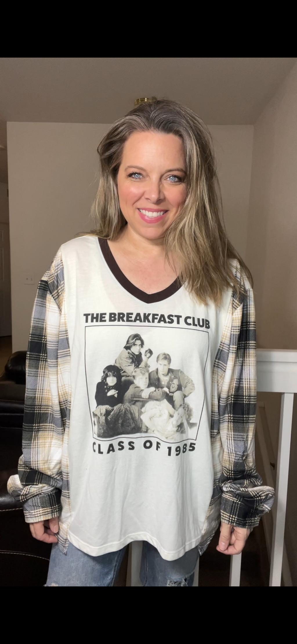 Upcycled Breakfast club – women’s 2X fan T-shirt with thin stretchy sleeves￼