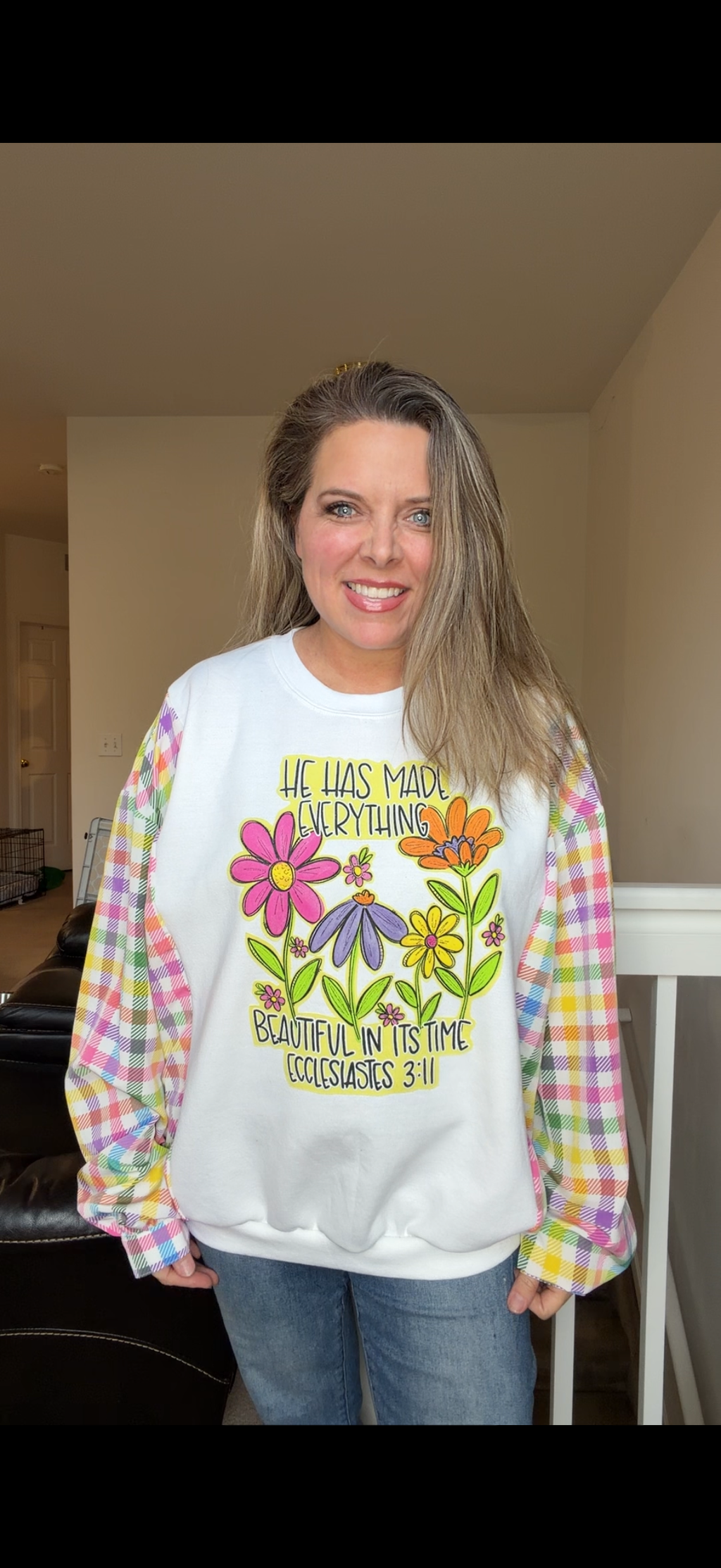 Upcycled Flowers - women's 2X midweight sweatshirt with silky sleeves