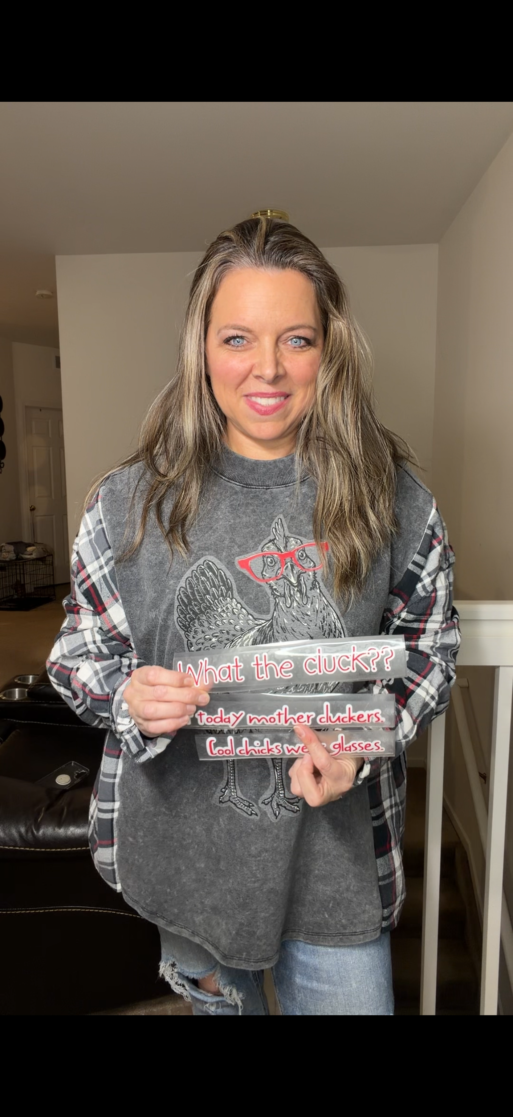 Upcycled Chicken – women's 3X midweight sweatshirt with flannel sleeves