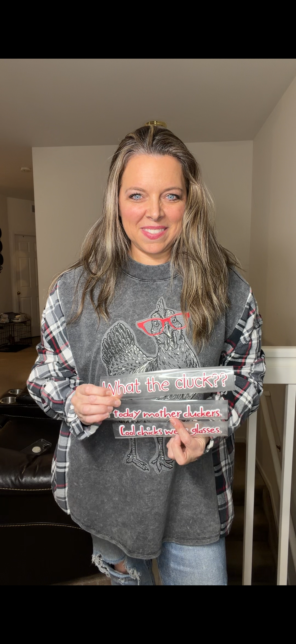 Upcycled Chicken – women's 3X midweight sweatshirt with flannel sleeves
