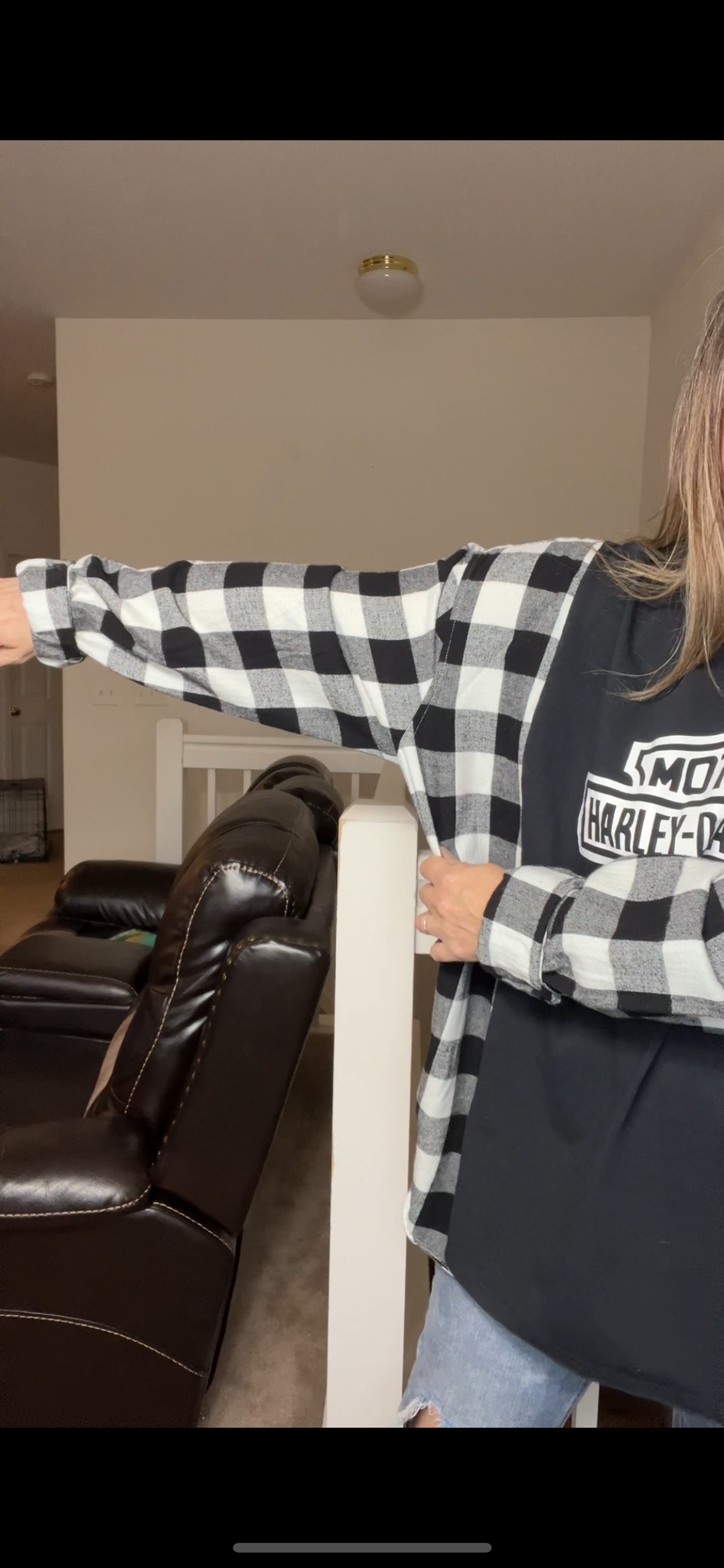 Upcycled Harley – women’s 4X T-shirt with flannel sleeves