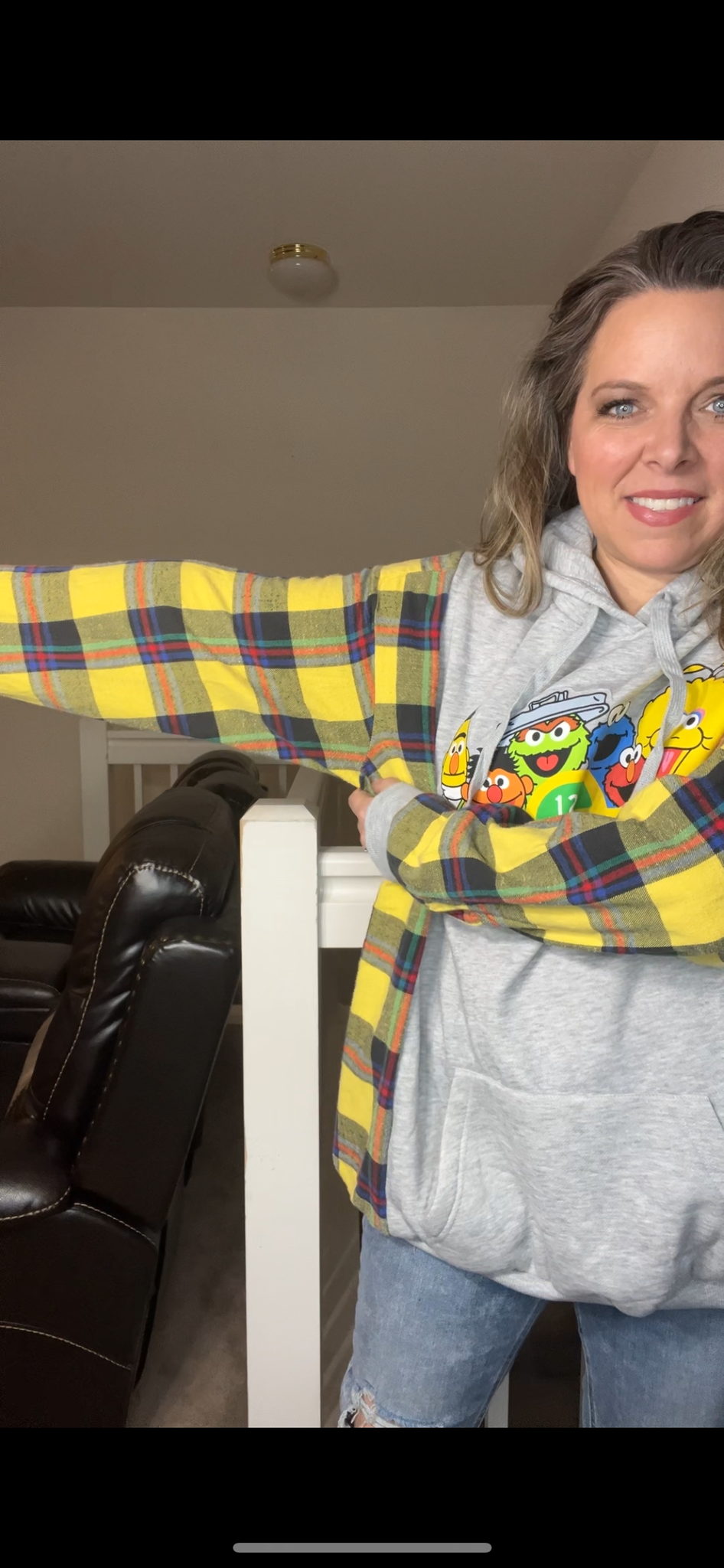 Upcycled Sesame Street – women’s 3X midweight sweatshirt with flannel sleeves