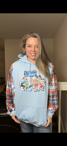 Upcycled Jetsons - women's 2X/3X midweight sweatshirt with flannel sleeves