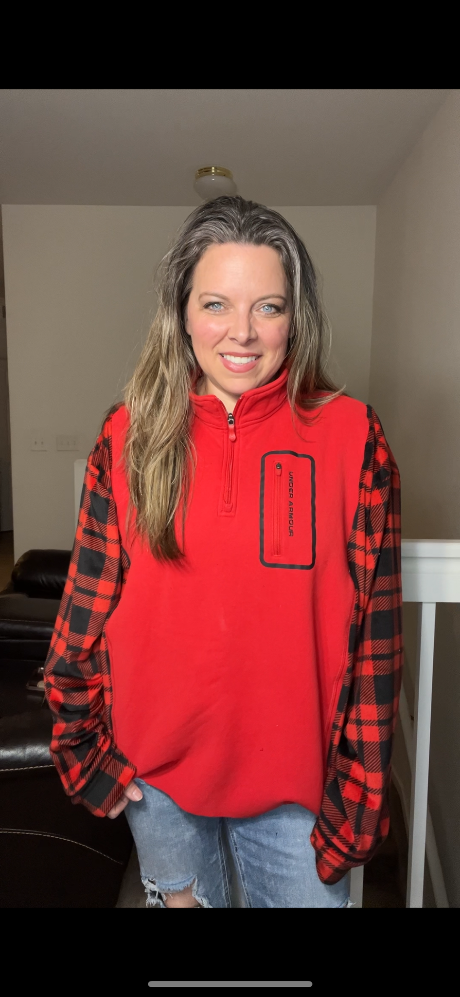 Upcycled Red UA - women’s 3X/4X– midweight sweatshirts with stretch flannel sleeves