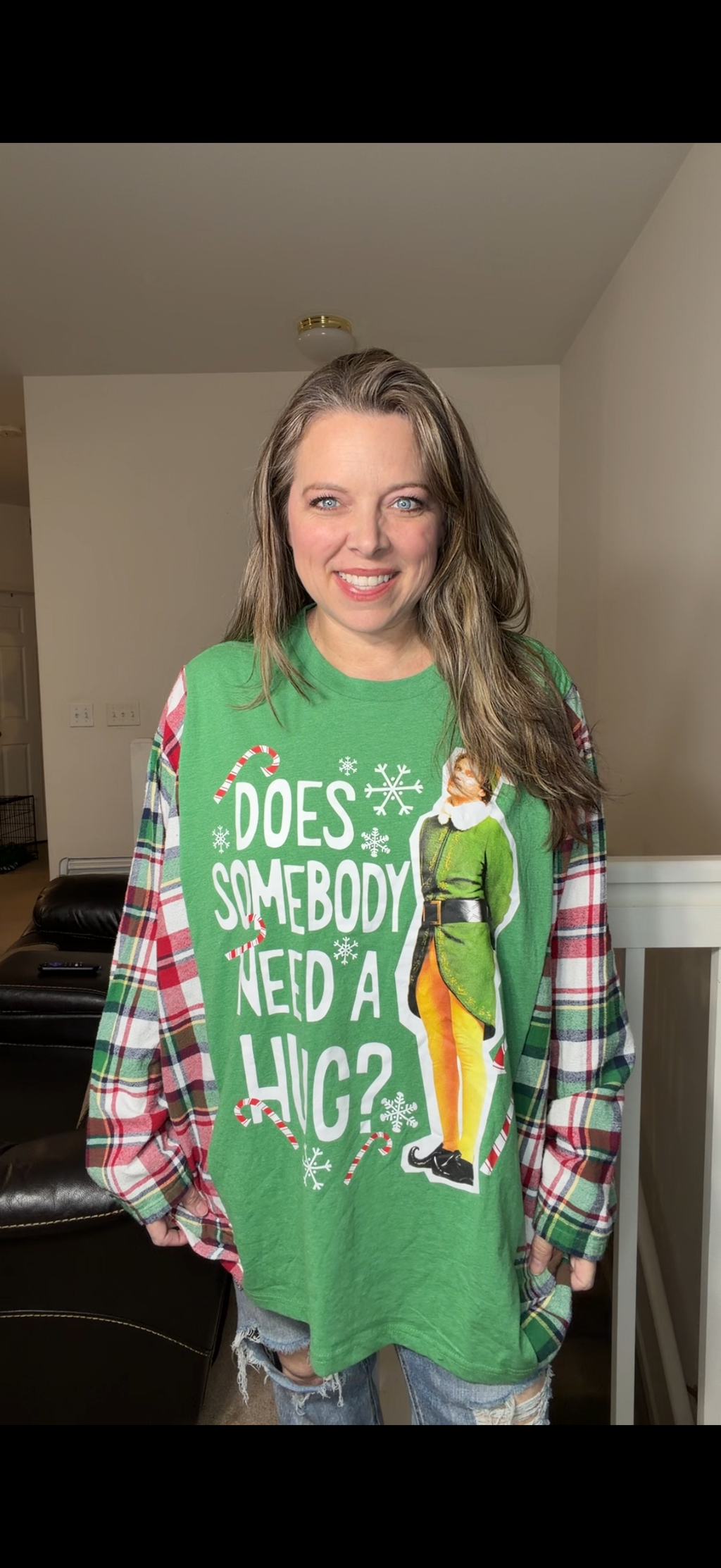 Upcycled elf hug – women's 5X T-shirt with flannel sleeves