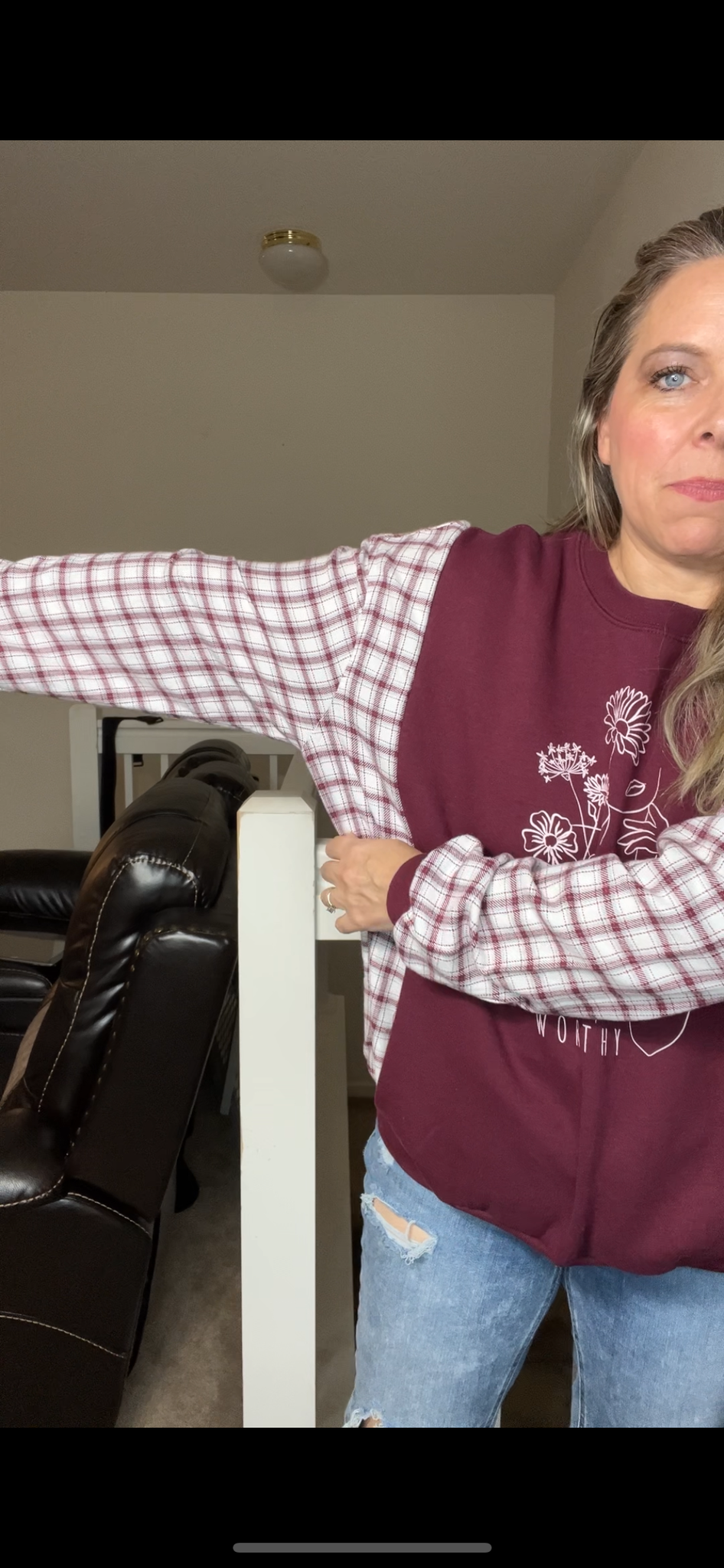 Upcycled Worthy – women’s large/XL midweight sweatshirt with flannel sleeves