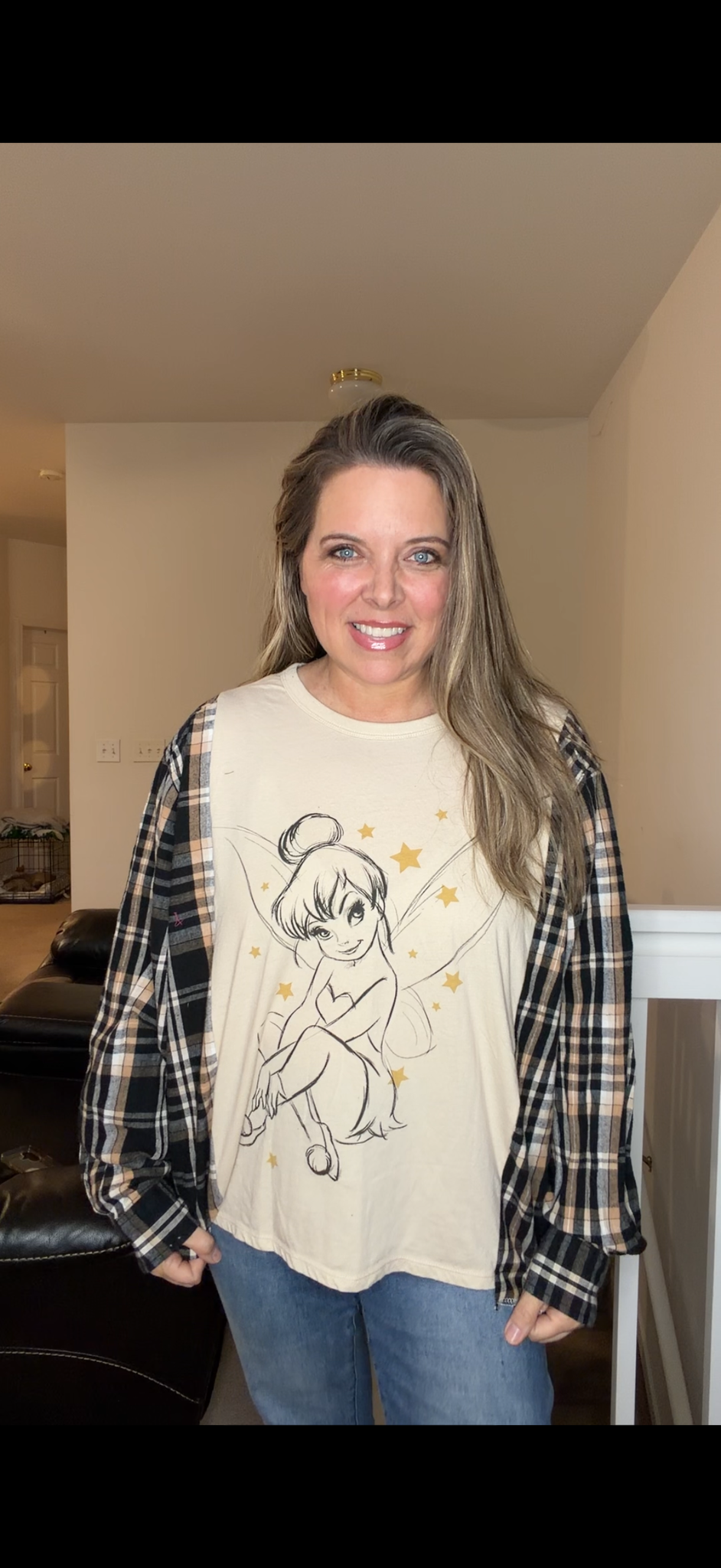 Upcycled Tinkerbell - women's medium T-shirt with cotton sleeves