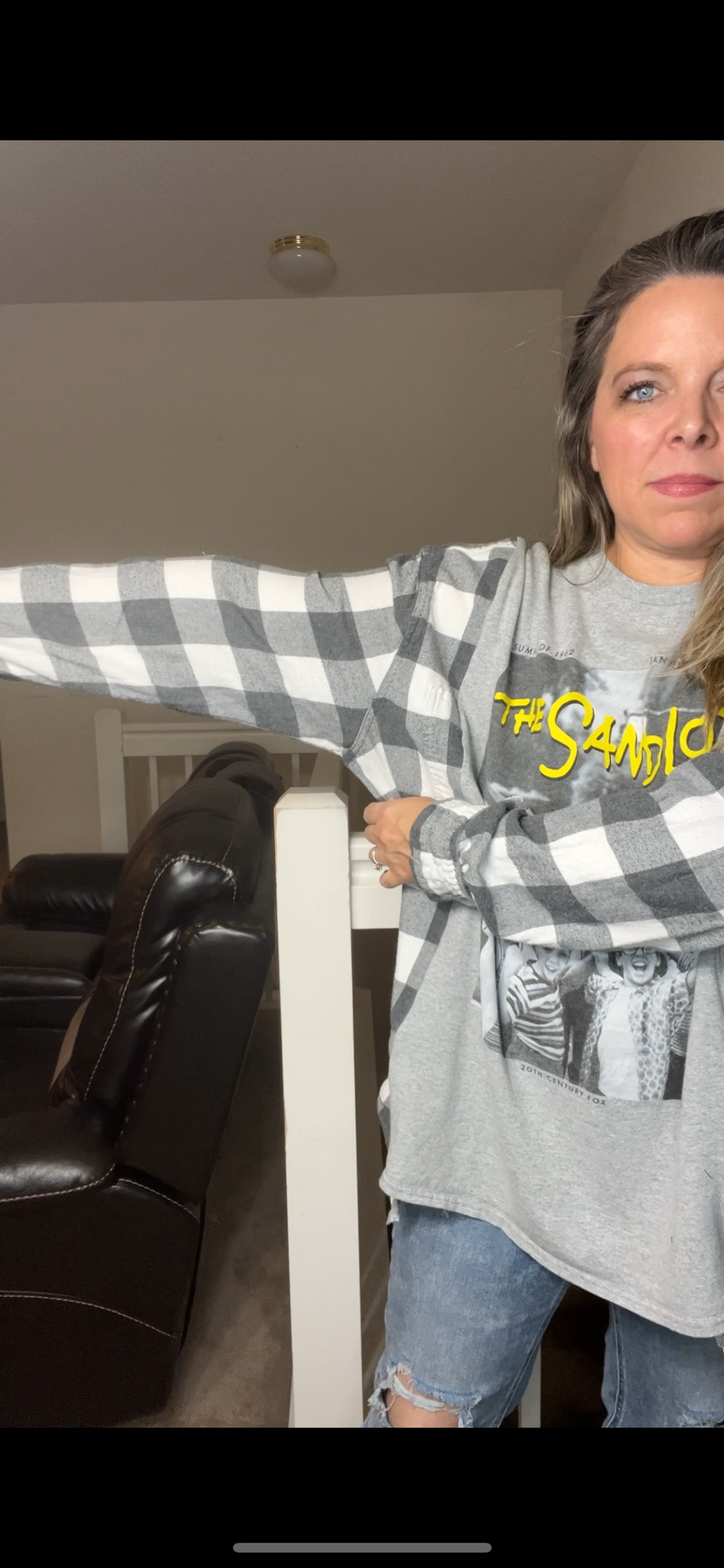 Upcycled Sandlot – women’s 2X T-shirt with flannel sleeves