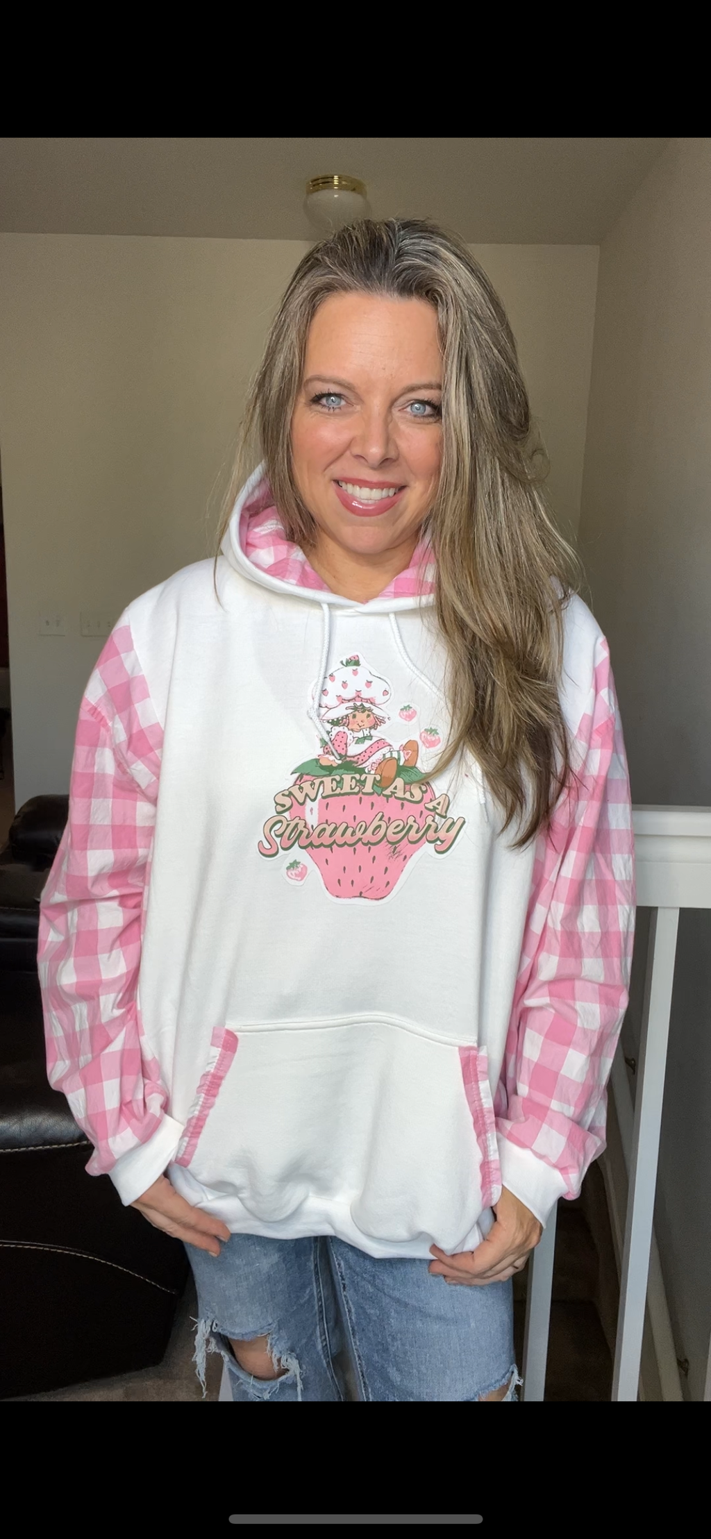 Upcycled Strawberry shortcake – women’s 3X midweight sweatshirt with cotton sleeves