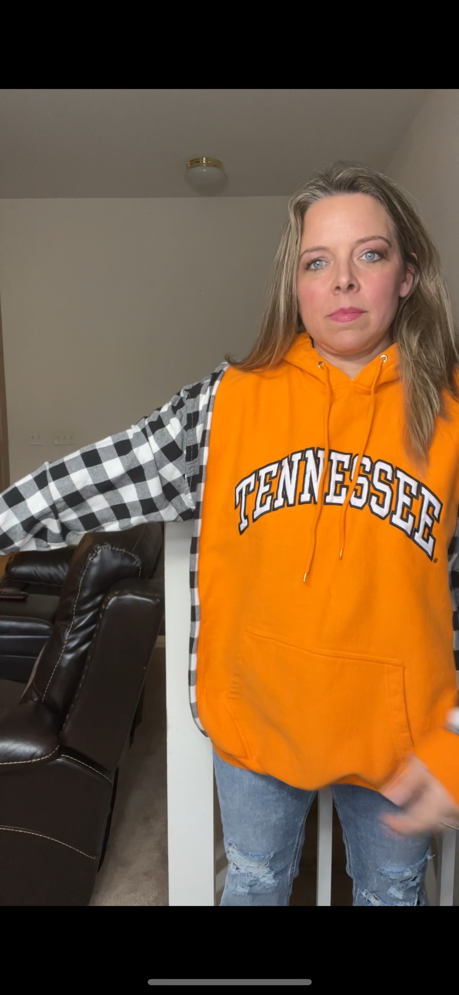 Upcycled Tennessee – women’s 1X/2X – thick sweatshirt with flannel sleeves￼