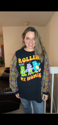 Upcycled Carebears - women's 2X/3X T-shirt with cotton sleeves