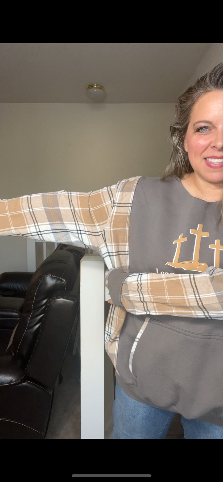 Upcycled Christ – women’s 2X/3X midweight sweatshirt with flannel sleeves