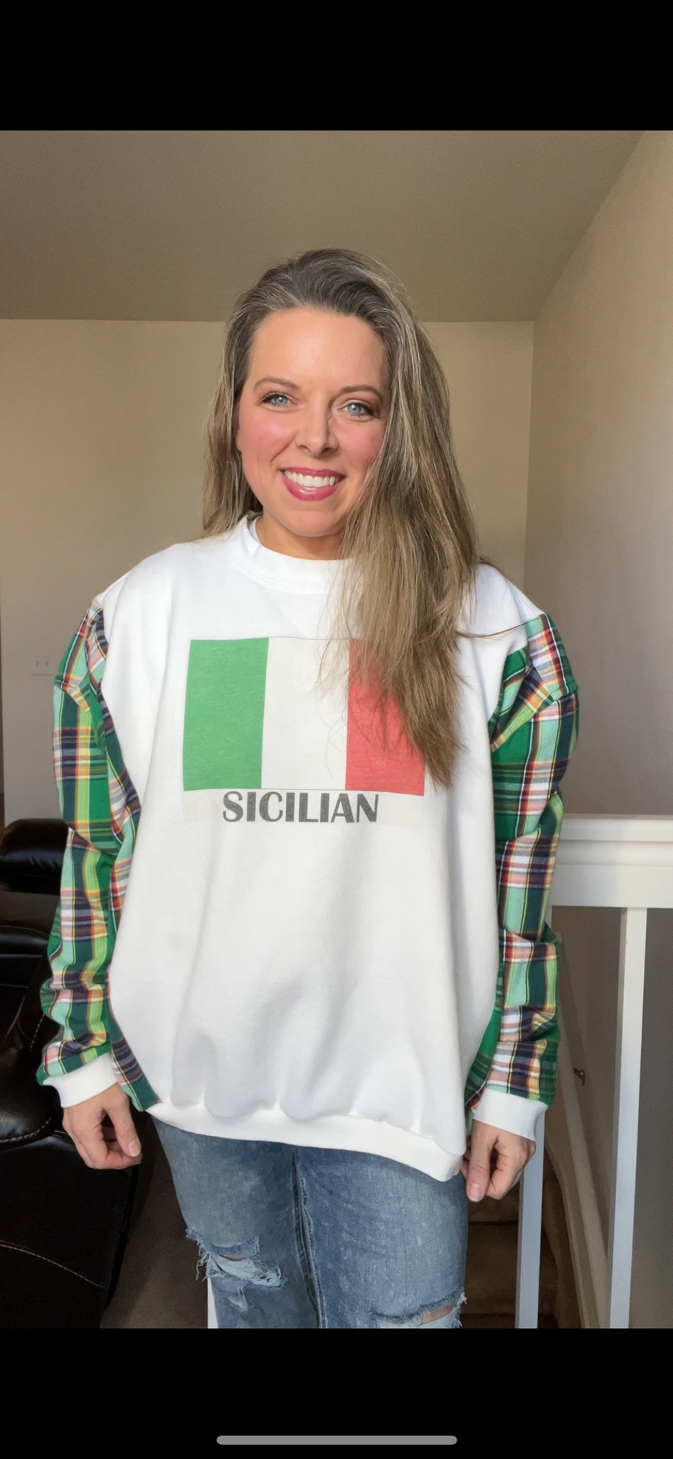 Upcycled Sicilian – women’s 1X – midweight sweatshirt with flannel sleeves￼